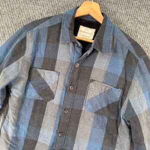 Weatherproof Vintage Mens M Blue Gray Plaid Sherpa Lined Shacket Jacket Grunge